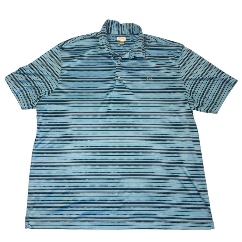 Greg Norman Play Dry Striped Golf Polo Shark Logo Performance XXL Blue Classic ⛳
